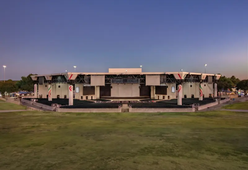 Texas amphitheater stage and seating at dusk