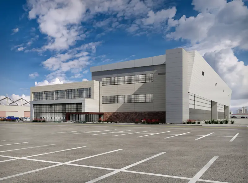 U.S. Navy base hangar and office building